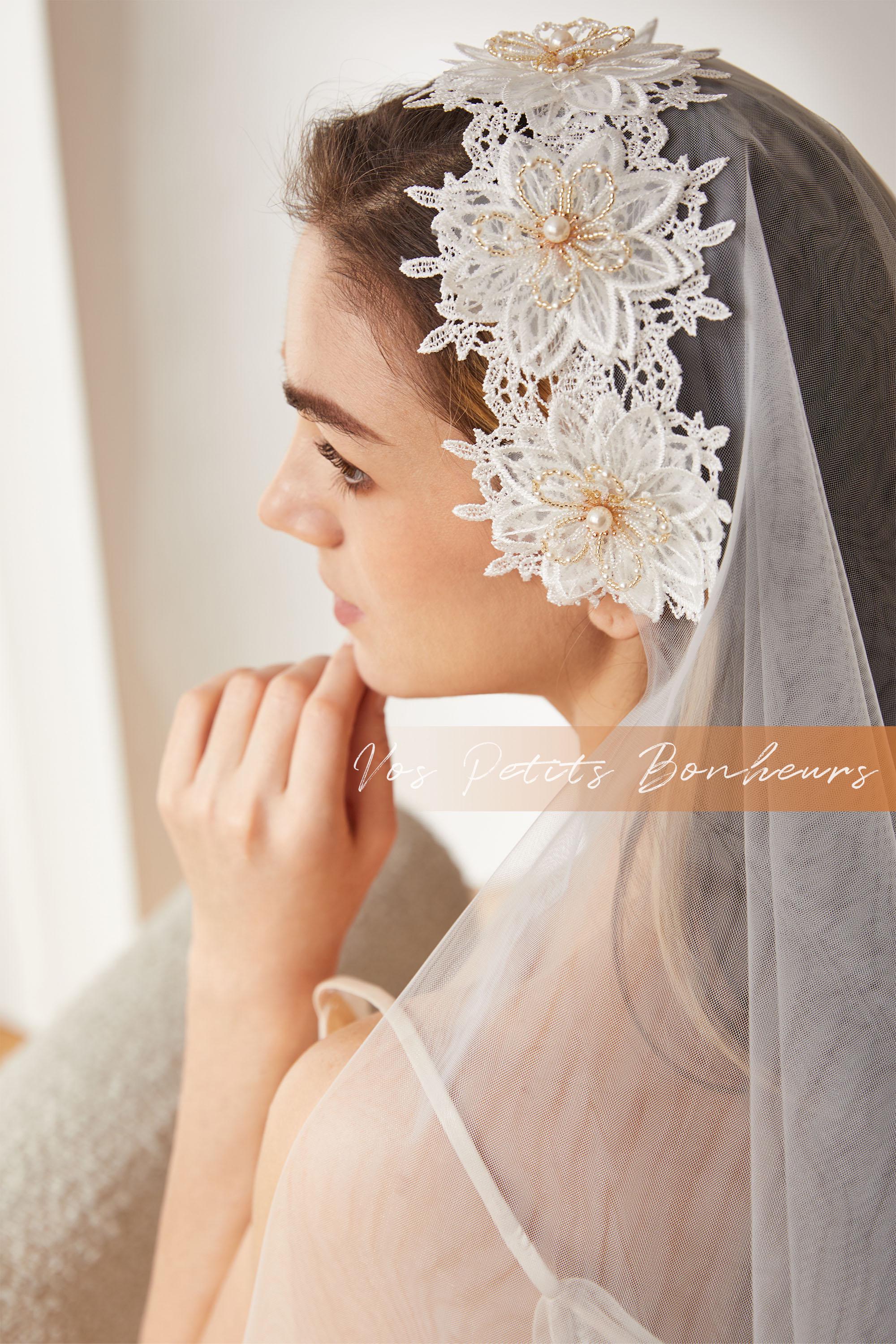 トップス rizotto Lace Veil Tops Elegant One-tier Cut Edge Tulle Chapel Veils Pearls COCOMELODY CV0199