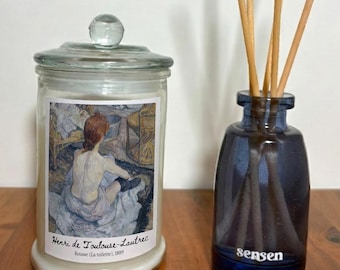 Set de arte La Toilette, vela y difusor de varillas inspirados en Toulouse-Lautrec, regalo de decoración para el hogar estilo museo.