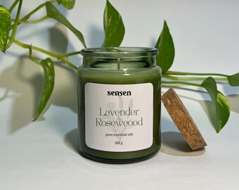 Lavender & Rosewood Soy Candle, Pure Essential Oils