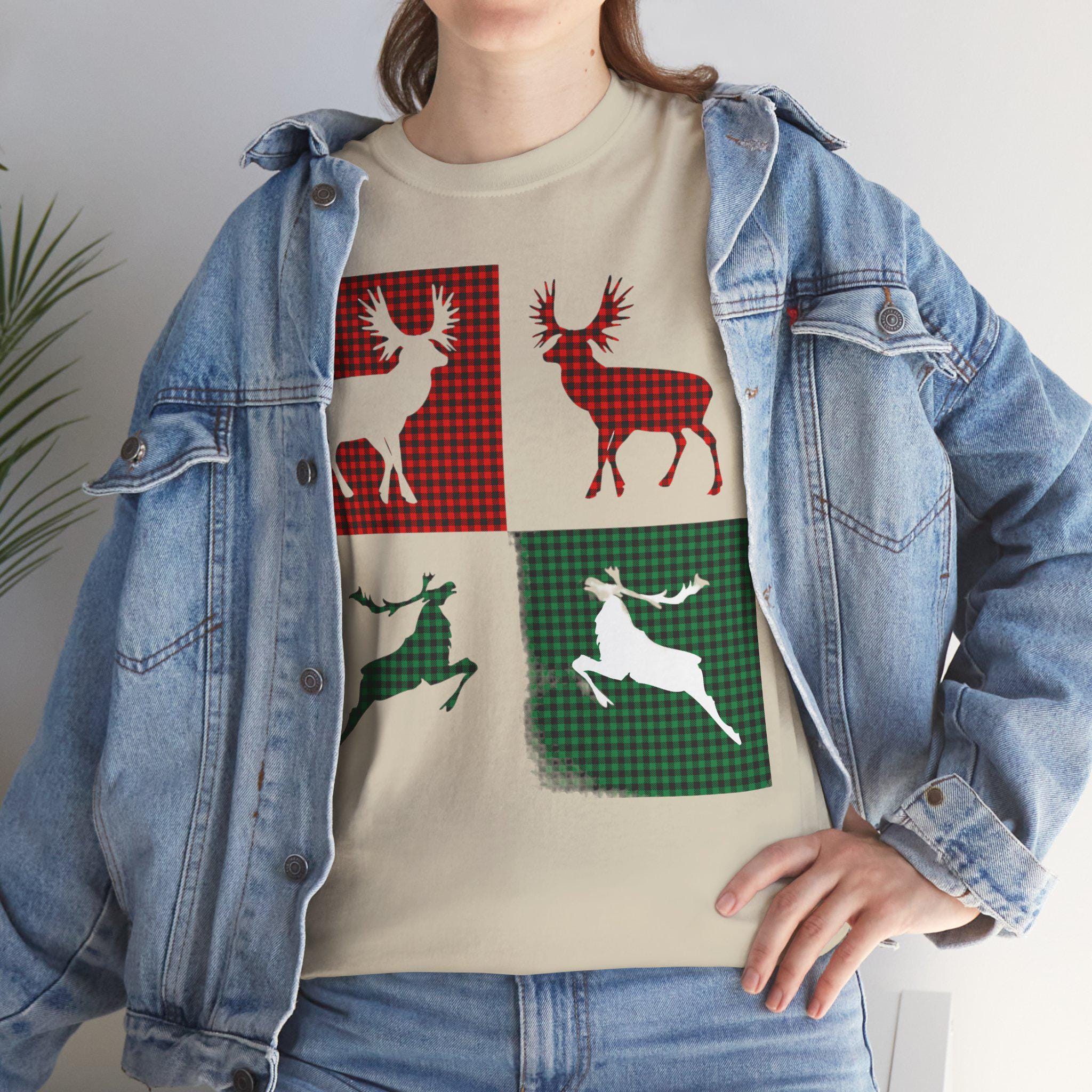 鹿ユニセックスTシャツ - ホリデートナカイTシャツ（男女兼用）、鹿