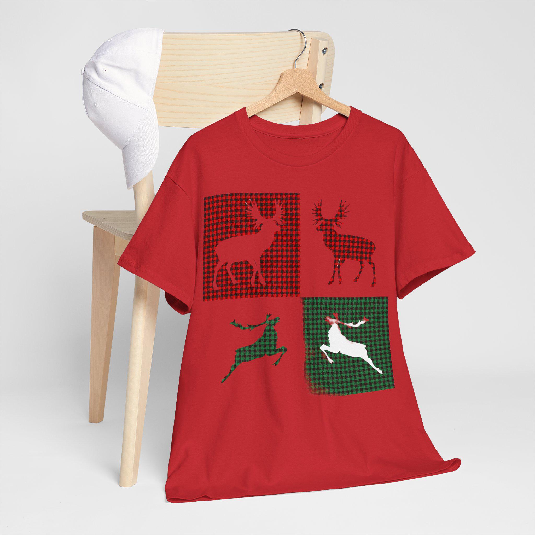 鹿ユニセックスTシャツ - ホリデートナカイTシャツ（男女兼用）、鹿