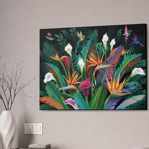 Tropical Flower Canvas, Wall Art Decor, Botanical Print, Floral Painting, Home Office Decoration, 1 5