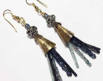 Boho Etched Brass Cone Earrings - Free Domestic Shipping