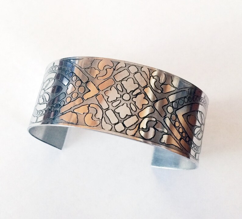 Etched Aluminum Cuff Art Deco Bracelet | Etsy