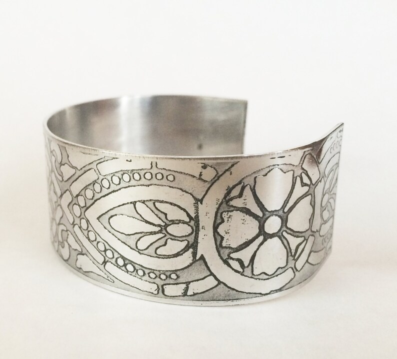 Etched Aluminum Cuff Art Deco Bracelet Etsy