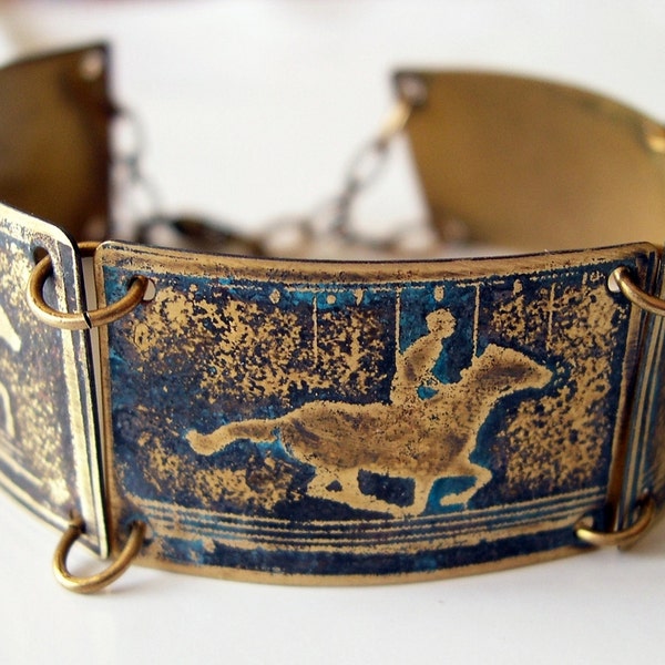 Etched Brass Bracelet Horse in Motion