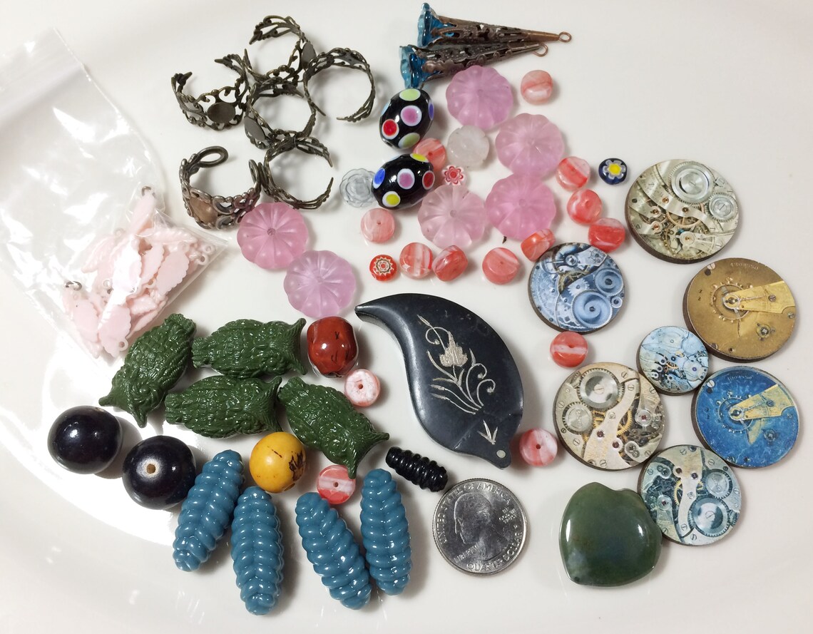 Destash Jewelry Supplies Beads Ring Blanks Wood Charms Etsy