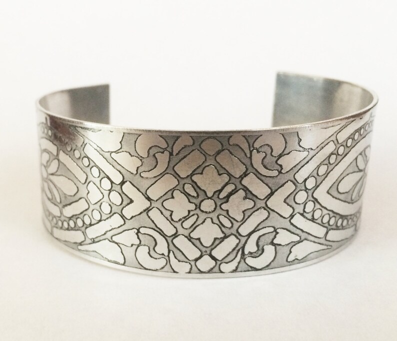 Etched Aluminum Cuff Art Deco Bracelet Etsy