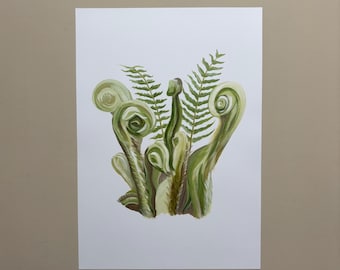 Fern fronds print by Kate Charlton. Botanical flower art, wall decor, botanical wall print, flower art work, gift for her.