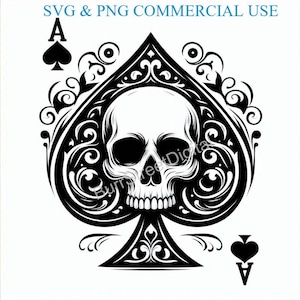 Ace of Spades Skull SVG & PNG Digital Files, Vector Graphic Design Print Laser Engrave Files, Instant Digital Download