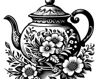 Tetera floral SVG, PNG, Gráfico vectorial (Descarga digital)