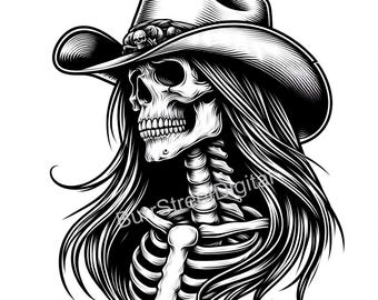Cowgirl Skeleton SVG File, Vector Graphic (Digital Download)