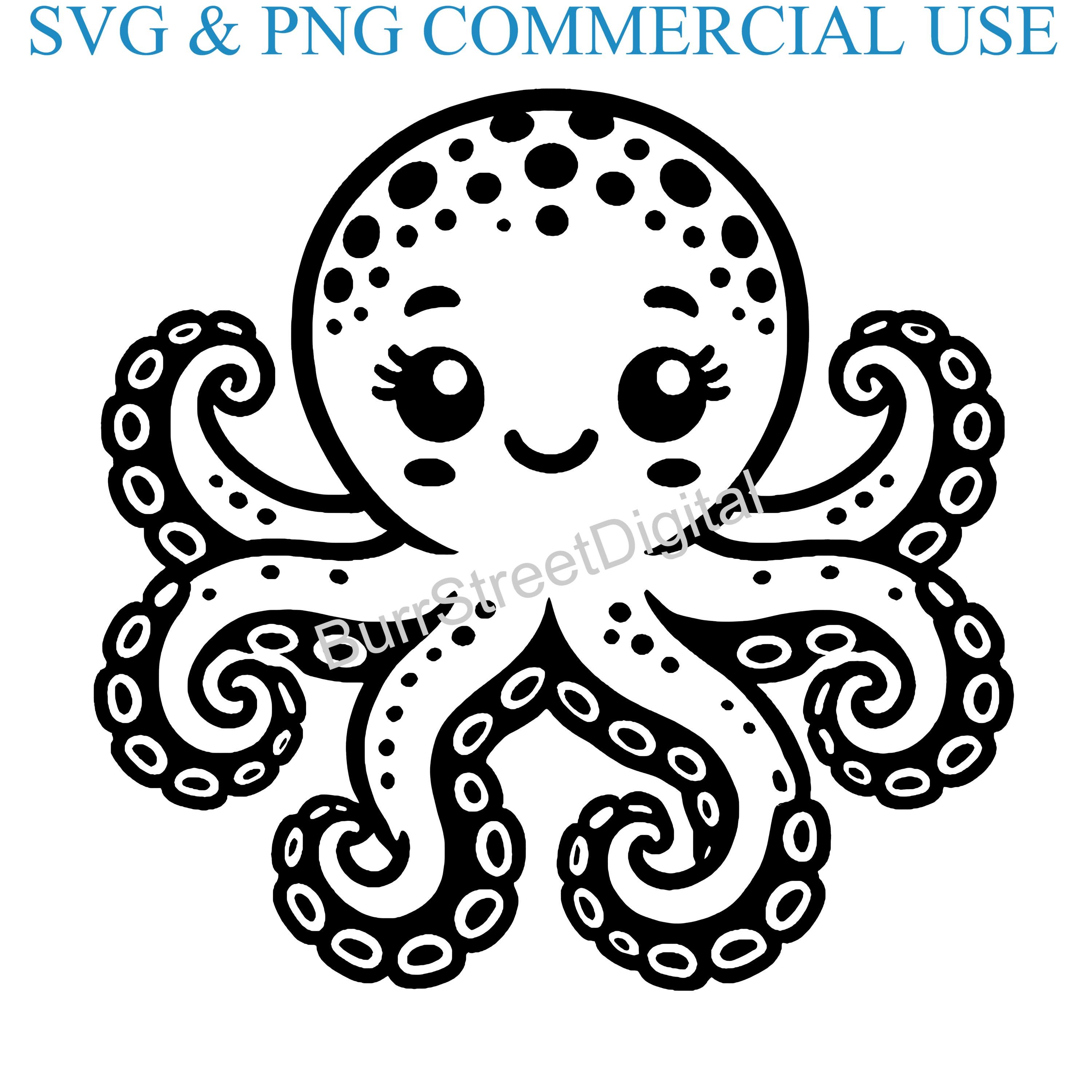 Cute Octopus SVG & PNG Digital Files, Vector Graphic Design Print Laser ...