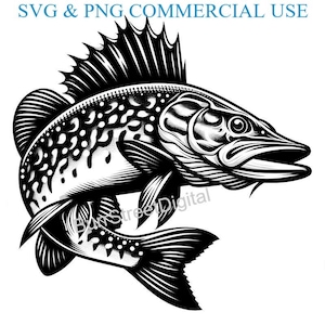 Northern Pike SVG & PNG Digital Files, Vector Graphic Design Print Laser Engrave Files, Instant Digital Download