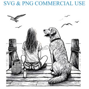Girl with Dog SVG & PNG Digital Files, Vector Graphic Design Print Laser Engrave Files, Instant Digital Download