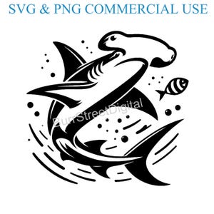 Tubarão-martelo SVG e PNG Arquivos digitais, Design gráfico vetorial Imprimir arquivos de gravação a laser, Download digital instantâneo