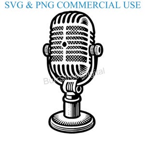 Microphone SVG & PNG Digital Files, Vector Graphic Design Print Laser Engrave Files, Instant Digital Download,