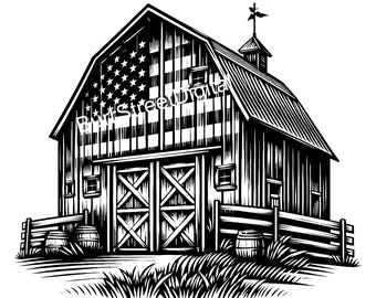 American Flag Old Barn SVG PNG, Vector Graphic (Digital Download)