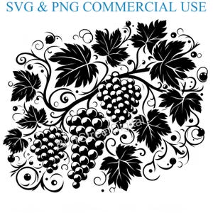 Grapes SVG & PNG Digital Files, Vector Graphic Design Print Laser Engrave Files, Instant Digital Download, Flowers