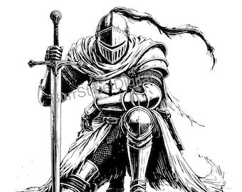 Kneeling Knight SVG, Crusader Vector Graphic (Digital Download)