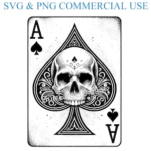 Ace of Spades Skull SVG & PNG Digital Files, Vector Graphic Design Print Laser Engrave Files, Instant Digital Download