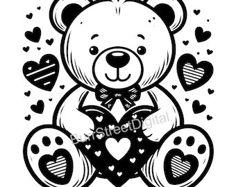 Teddy Bear with Hearts SVG, PNG, Laser Cut File (Digital Download)
