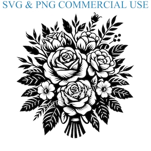 Rose Bouquet SVG & PNG Digital Files, Vector Graphic Design Print Laser Engrave Files, Instant Digital Download,
