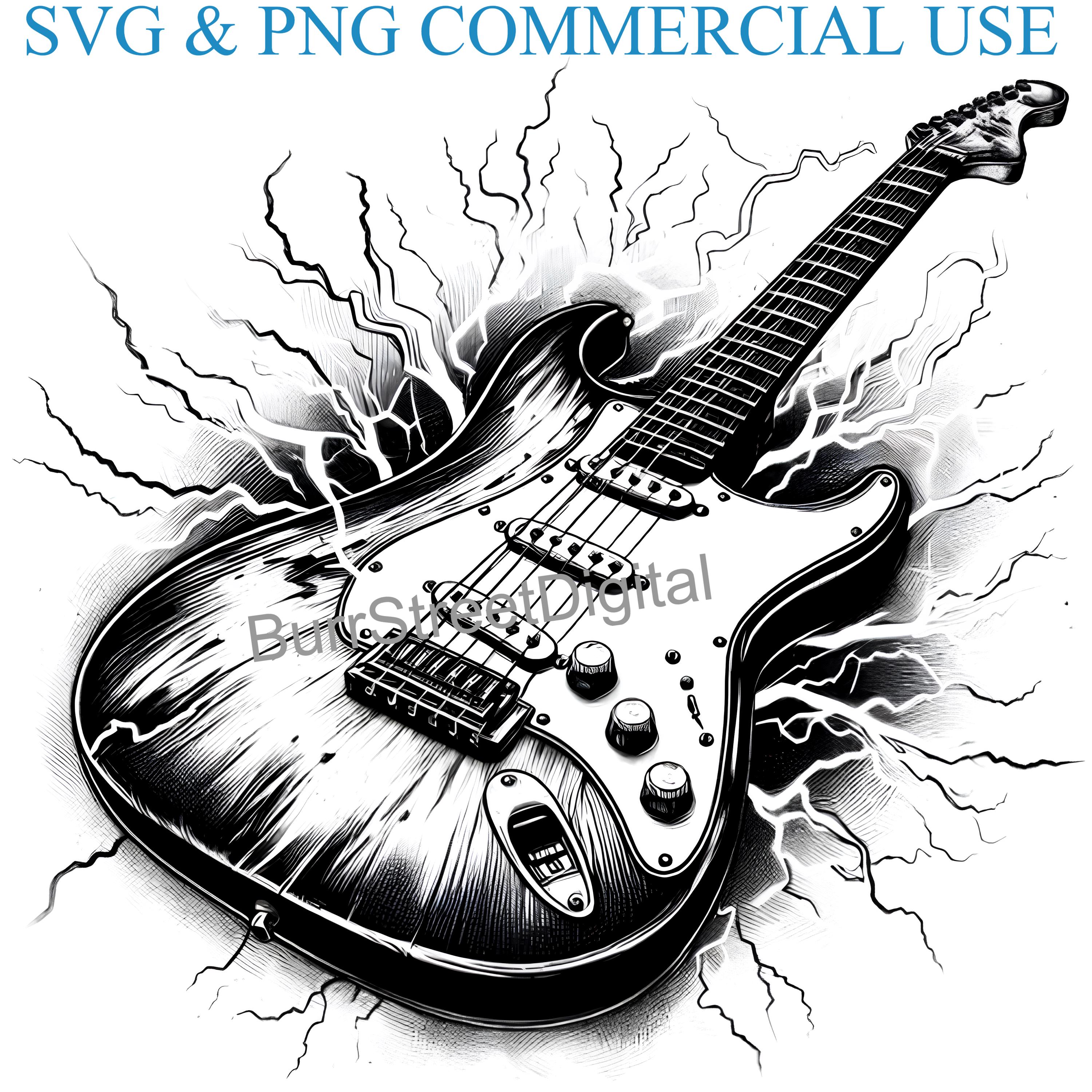 Electric Guitar SVG & PNG Digital Files, Vector Graphic Design Print Laser Engrave Files, Instant Digital Download Music