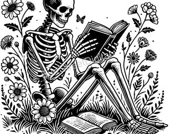 Skeleton Reading Book SVG PNG, Laser Engrave Files (Digital Download)