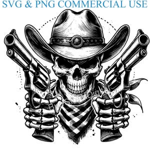 Cowboy Skull SVG & PNG Digital Files, Vector Graphic Design Print Laser Engrave Files, Instant Digital Download