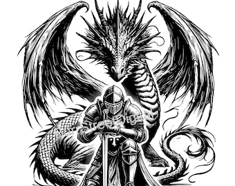 Knight and Dragon SVG, Medieval Vector Graphic (Digital Download)