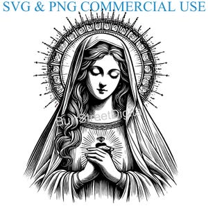Virgin Mary SVG & PNG Digital Files, Vector Graphic Design Print Laser Engrave Files, Instant Digital Download