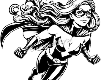 Female Superhero Vector Graphic, SVG PNG Files (Digital Download)
