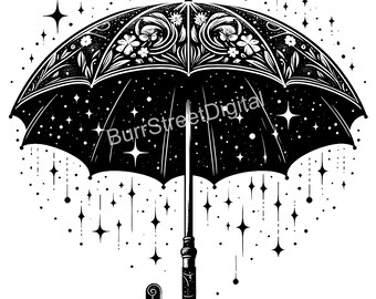 Floral Umbrella SVG, Celestial Stars PNG, Commercial Use (Digital Download)