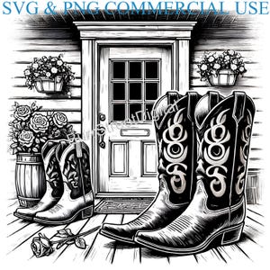 Cowboy Boots SVG & PNG Digitale Dateien, Vektor-Grafikdesign Print Lasergravur-Dateien, sofortiger digitaler Download, Cowgirl-Stiefel