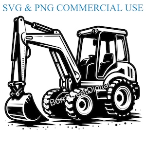Backhoe SVG & PNG Digital Files, Vector Graphic Design Print Laser Engrave Files, Instant Digital Download