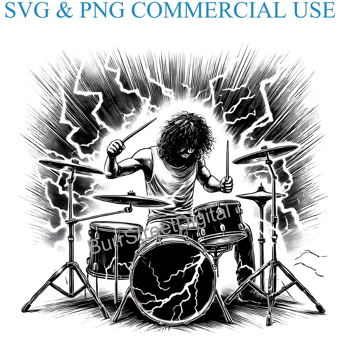 Rock Drummer SVG & PNG Digital Files, Vector Graphic Design Print Laser ...