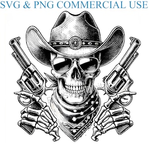 Cowboy Skull SVG & PNG Digital Files , Vector Graphic Design Print Laser Engrave Files, Instant Digital Download