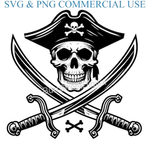 Pirate Skull Swords SVG & PNG Digital Files, Vector Graphic Design Print Laser Engrave Files, Instant Digital Download
