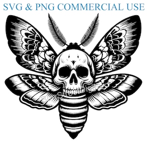 Death Head Skull Hawk Moth SVG & PNG Digital Files, Vector Graphic Design Print Laser Engrave Files, Instant Digital Download