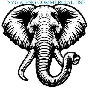 Elephant Head SVG & PNG Digital Files, Vector Graphic Design Print Laser Engrave Files, Instant Digital Download