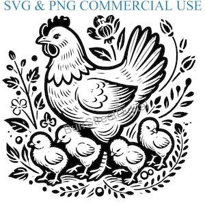 Hen SVG & PNG Digital Files, Vector Graphic Design Print Laser Engrave Files, Instant Digital Download