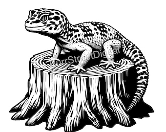 Leopard Gecko on Tree Stump SVG, PNG Files (Digital Download)