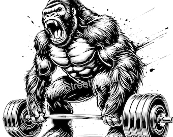 Gorilla Weightlifting SVG, PNG, Vector Graphic (Digital Download)