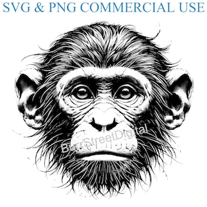 Monkey SVG & PNG Digital Files, Vector Graphic Design Print Laser Engrave Files, Instant Digital Download,