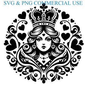 Reine de coeur Fichiers numériques SVG & PNG, impression de conception graphique vectorielle, fichiers de gravure laser, téléchargement numérique instantané