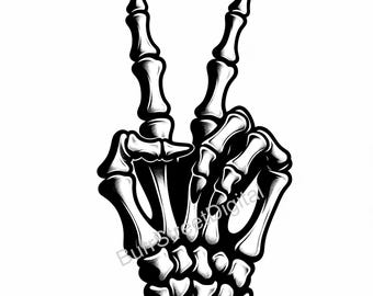 Skeleton Hand Peace Sign, Vector Graphic (SVG & PNG Digital Files)