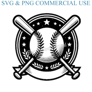 Archivos digitales SVG y PNG de béisbol, archivos de grabado láser para impresión de diseño gráfico vectorial, descarga digital instantánea