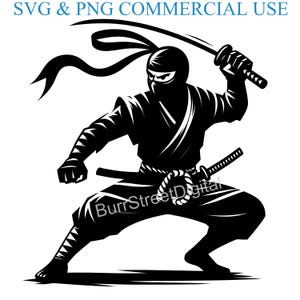 Ninja SVG & PNG Digital Files, Vector Graphic Design Print Laser Engrave Files, Instant Digital Download