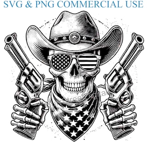 Cowboy Skull SVG & PNG Digital Files, Vector Graphic Design Print Laser Engrave Files, Instant Digital Download